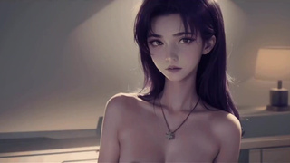 Мисато Кацураги из Evangelion показывает своё идеальное голое тело