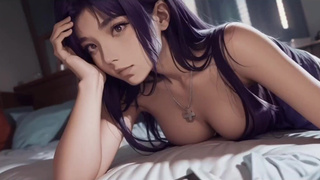 Мисато Кацураги из Evangelion показывает своё идеальное голое тело